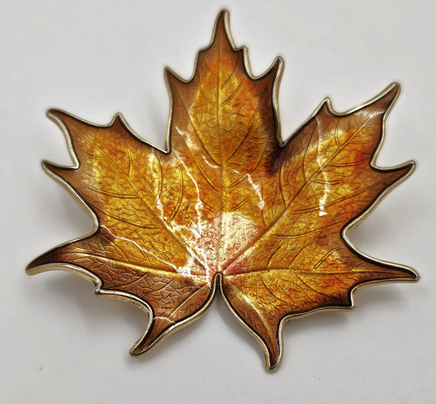 Hroar Prydz Jewelry Hroar Prydz Norway Sterling Enamel Maple Leaf Brooch 1920s