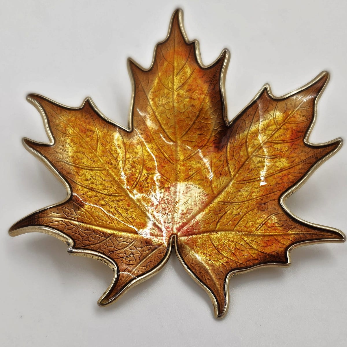 Hroar Prydz Jewelry Hroar Prydz Norway Sterling Enamel Maple Leaf Brooch 1920s