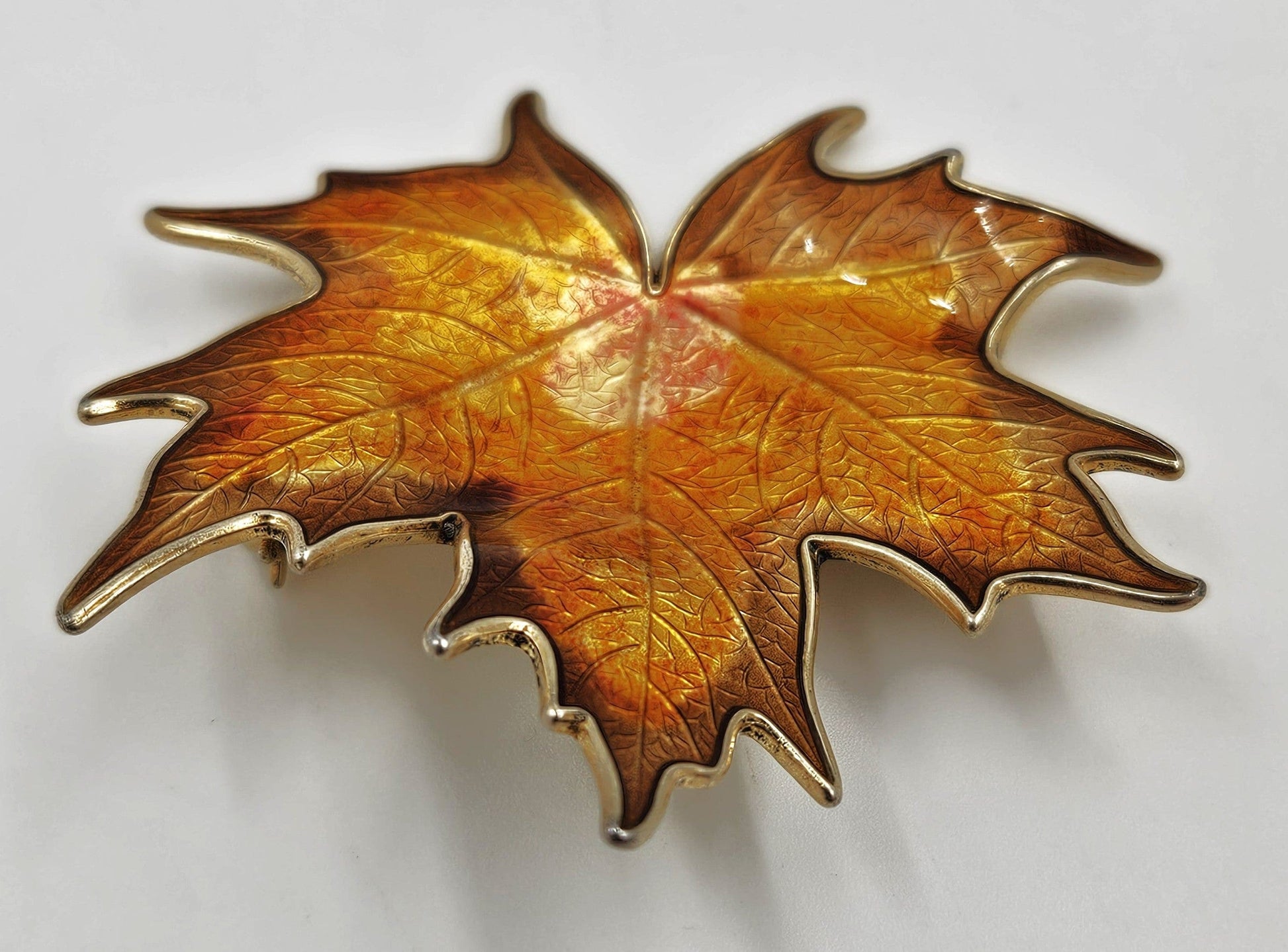 Hroar Prydz Jewelry Hroar Prydz Norway Sterling Enamel Maple Leaf Brooch 1920s