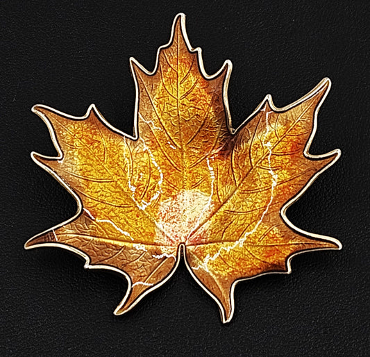 Hroar Prydz Jewelry Hroar Prydz Norway Sterling Enamel Maple Leaf Brooch 1920s