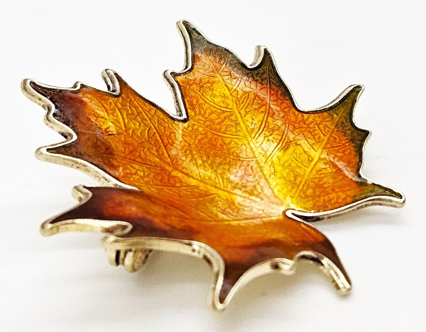 Hroar Prydz Jewelry Jens E Jensen Hroar Prydz Norway Sterling Enamel Maple Leaf Brooch 1920s