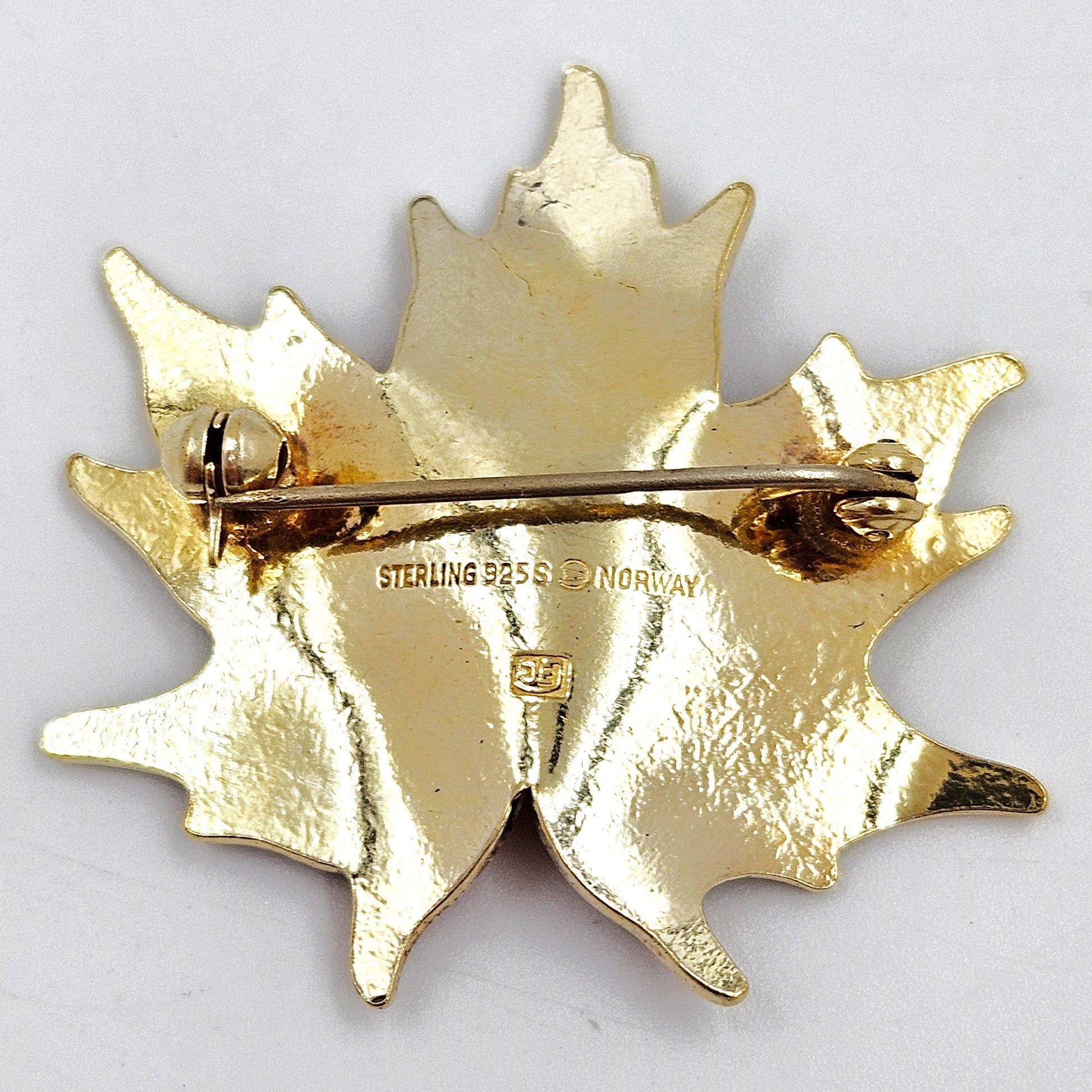 Hroar Prydz Jewelry Jens E Jensen Hroar Prydz Norway Sterling Enamel Maple Leaf Brooch 1920s