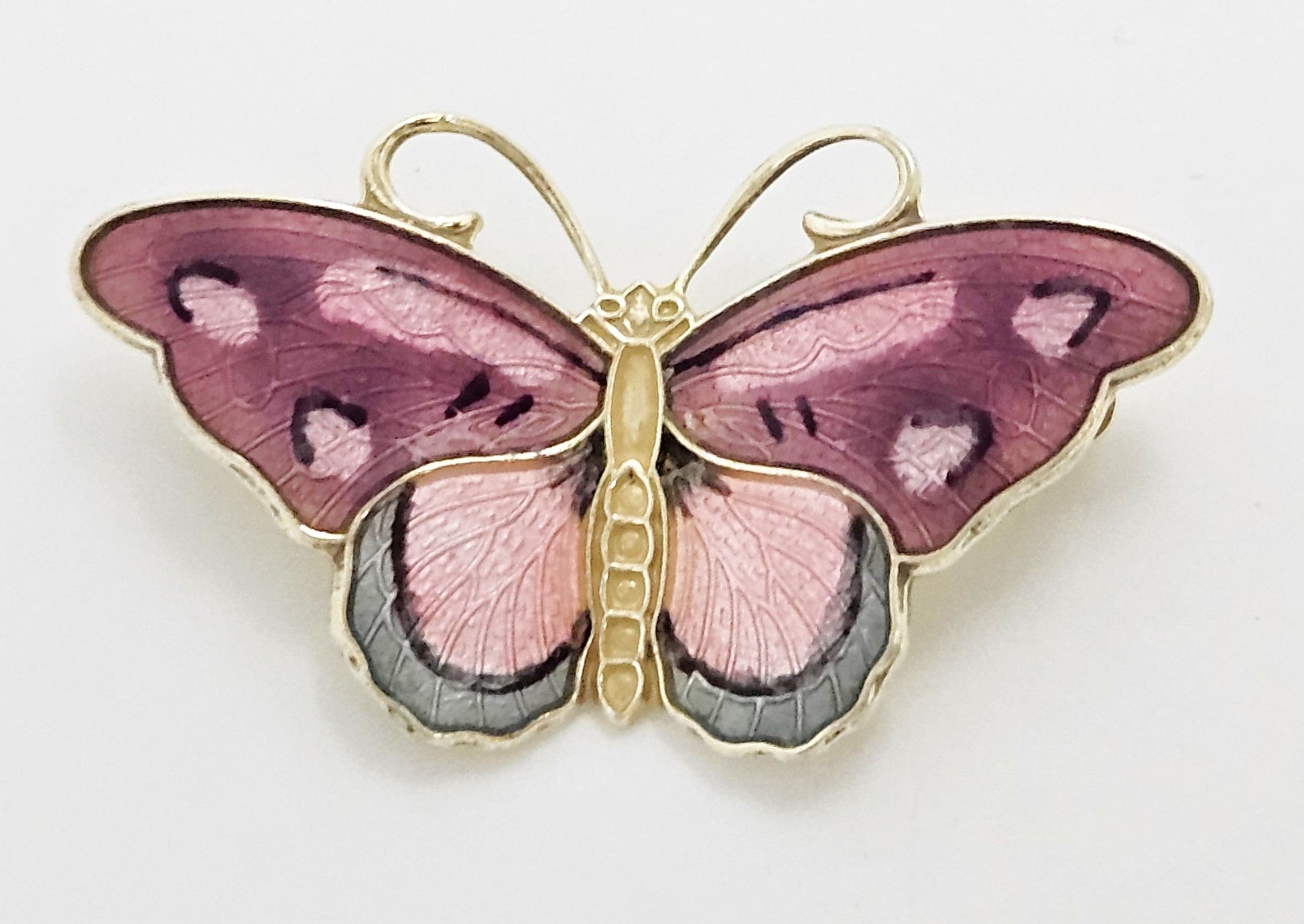 Hroar Prydz Jewelry Norway Designer Hroar Prydz Sterling Guillouche Enamel Butterfly Brooch 20s/30s