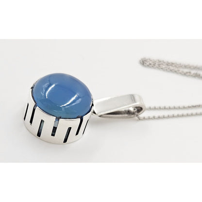 Isaac Cohen Jewelry RARE Isaac Sweden Sterling &amp; Blue Chalcedony Modernist Necklace C. 1971