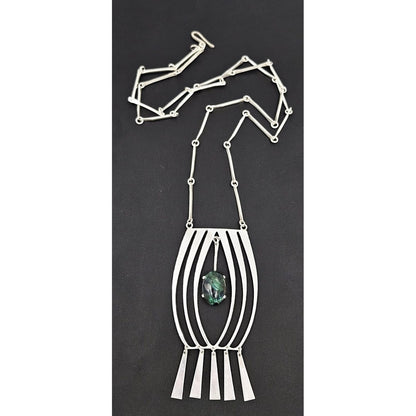 Israel Sterling Jewelry Designer Israel 935 Sterling Abstract Modernist Pendant Necklace 1960&