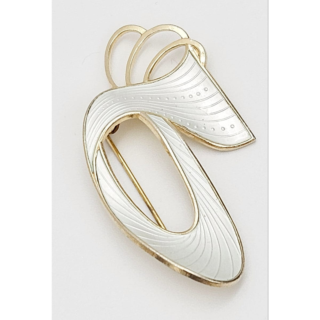 Ivar Holth Jewelry Designer Ivar Holth Norway Sterling White Enamel LARGE Art Deco Brooch 1950s