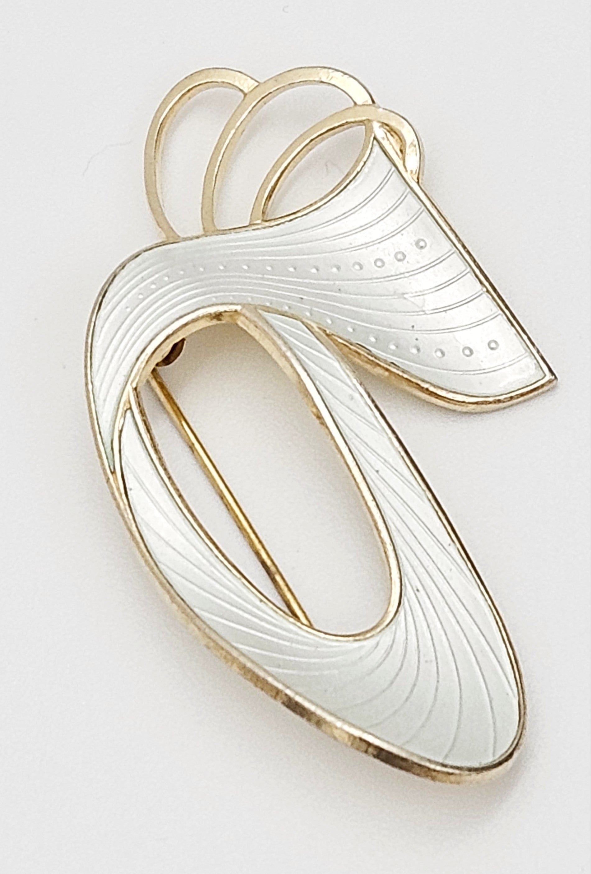 Ivar Holth Jewelry Designer Ivar Holth Norway Sterling White Enamel LARGE Art Deco Brooch 1950s