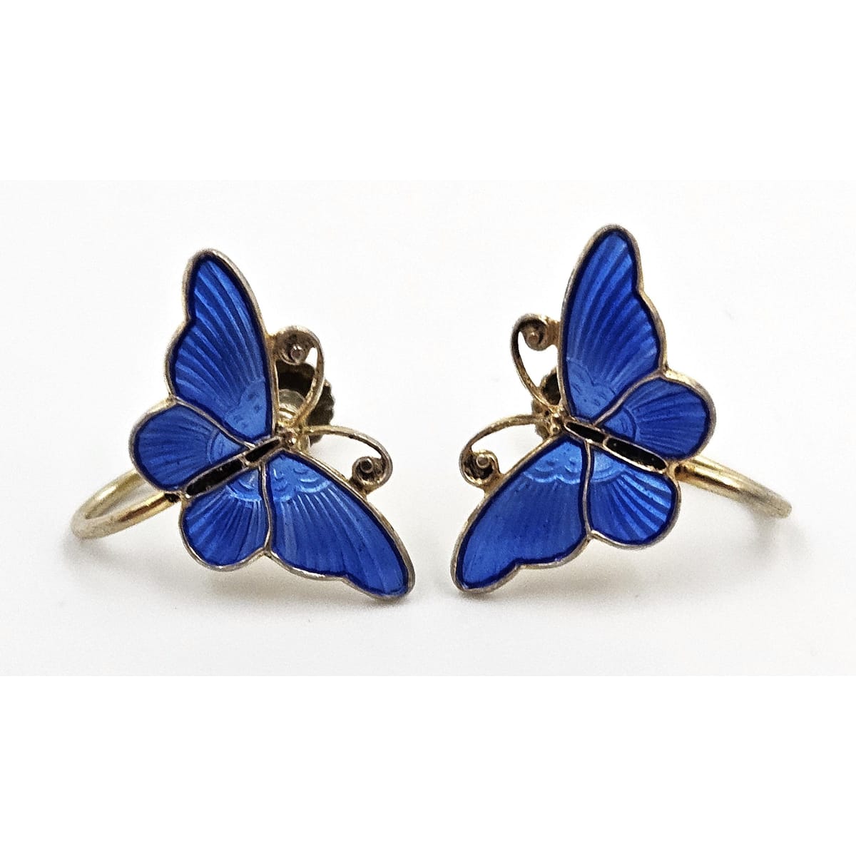Ivar Holth Jewelry Ivar Holth Norway Gilt Sterling Royal  Blue Enamel Butterfly Earrings Circa 1950s