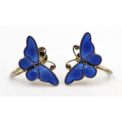 Ivar Holth Jewelry Ivar Holth Norway Gilt Sterling Royal  Blue Enamel Butterfly Earrings Circa 1950s