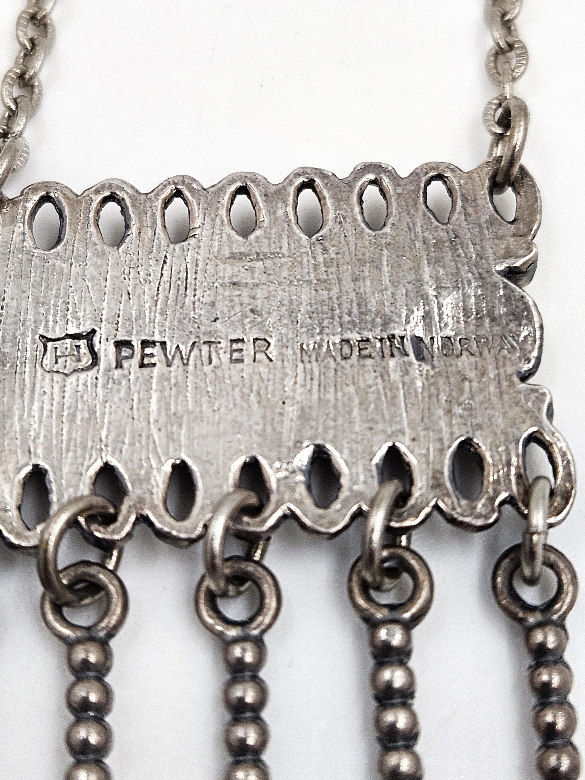 Ivar Holth Jewelry Ivar Holth Norway Solid Pewter 3-D Viking Designs Pendant Necklace C 1950s