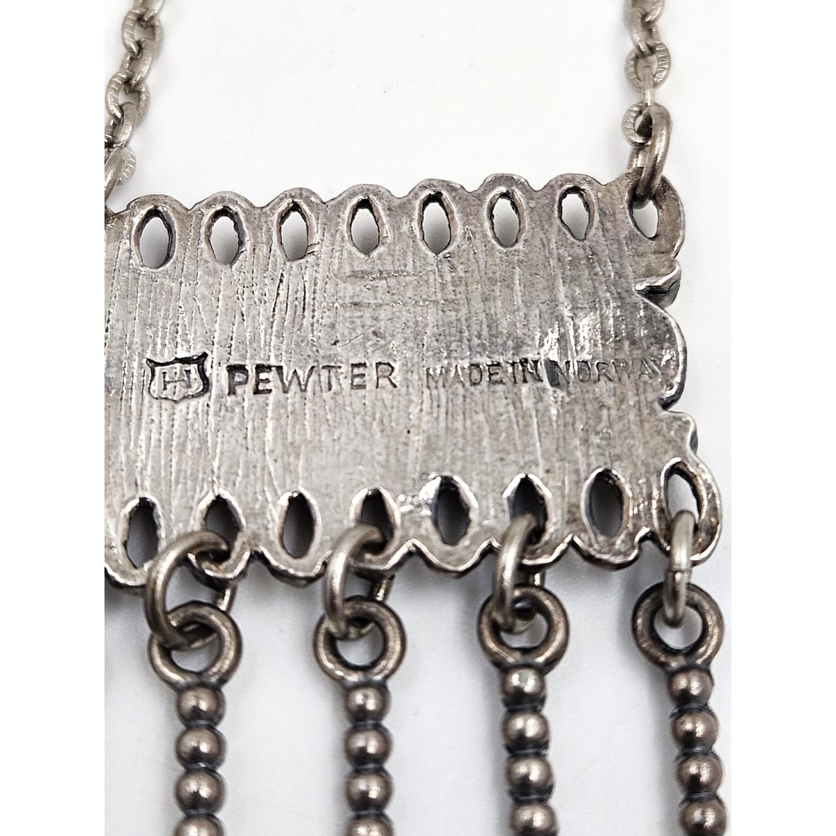 Ivar Holth Jewelry Ivar Holth Norway Solid Pewter 3-D Viking Designs Pendant Necklace C 1950s