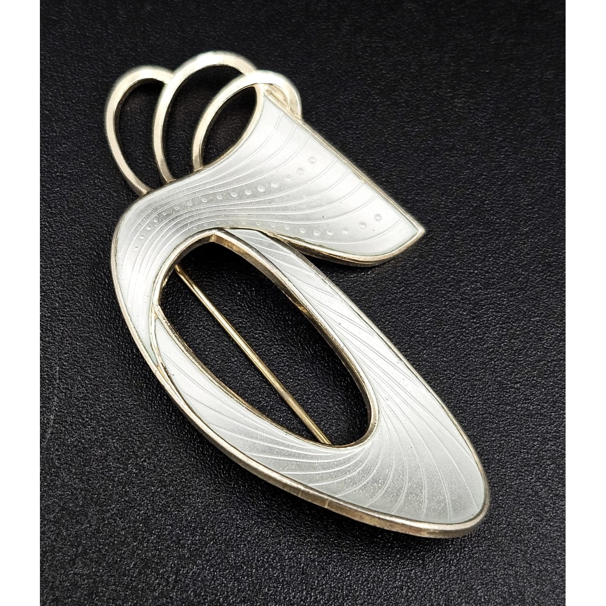 Ivar Holth Jewelry Ivar Holth Norway Sterling White Enamel LARGE Abstract Art Deco Brooch 1950s