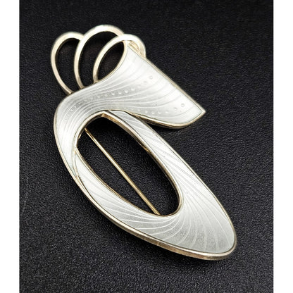 Ivar Holth Jewelry Ivar Holth Norway Sterling White Enamel LARGE Abstract Art Deco Brooch 1950s
