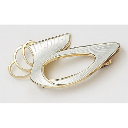 Ivar Holth Jewelry Ivar Holth Norway Sterling White Enamel LARGE Abstract Art Deco Brooch 1950s