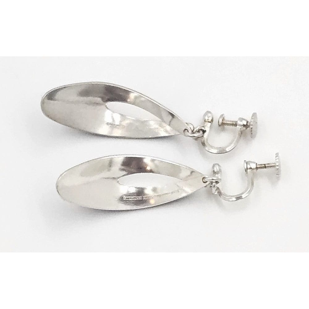 J Tostrup Jewelry Rare J Tostrup Norway Sterling &amp; Guilloche Enamel Dangle Drop Earrings 1950&