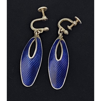 J Tostrup Jewelry Rare J Tostrup Norway Sterling &amp; Guilloche Enamel Dangle Drop Earrings 1950&