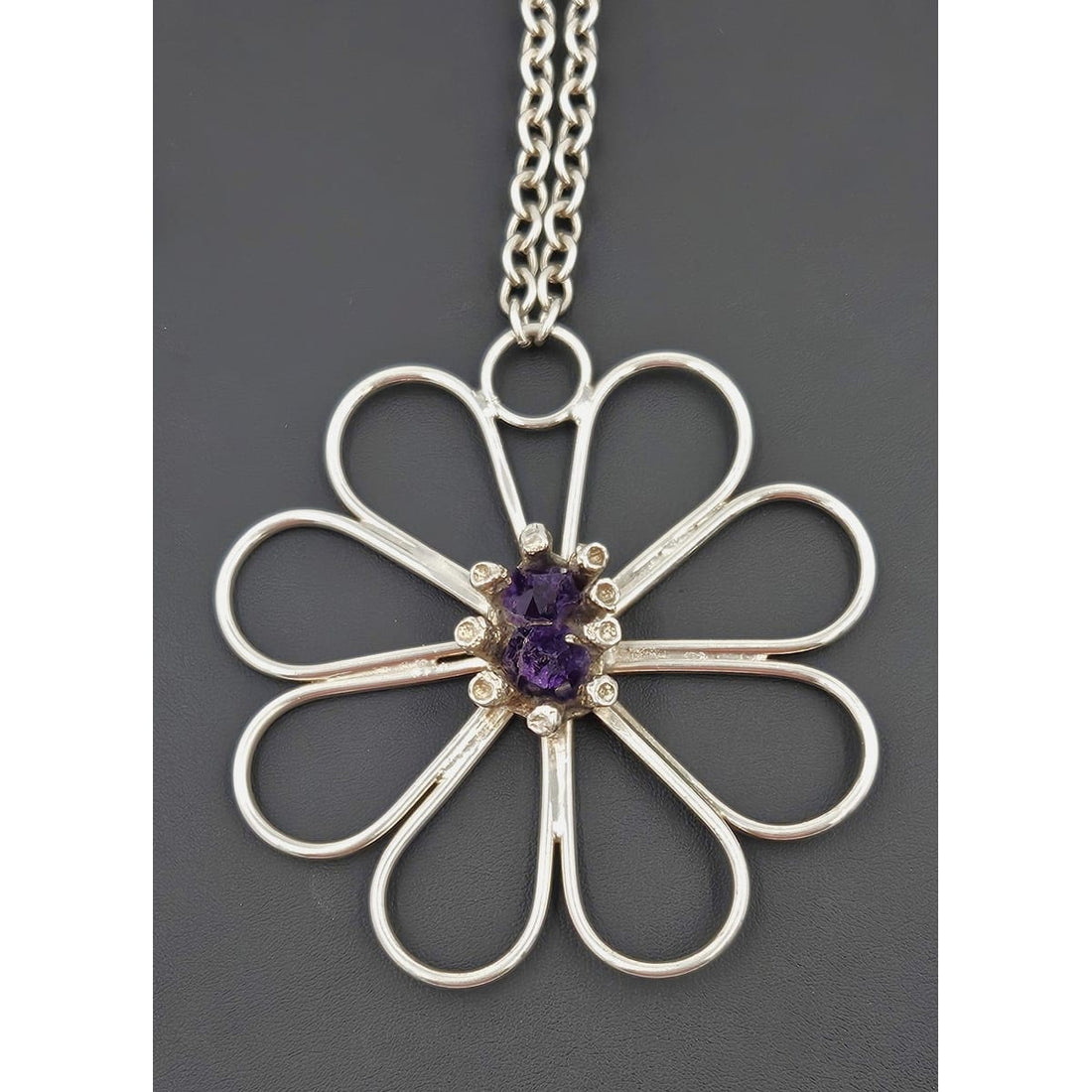 Jacob Hull Jewelry Jacob Hull Denmark Silver Amethyst Modernist HUGE Flower Necklace 70/80s