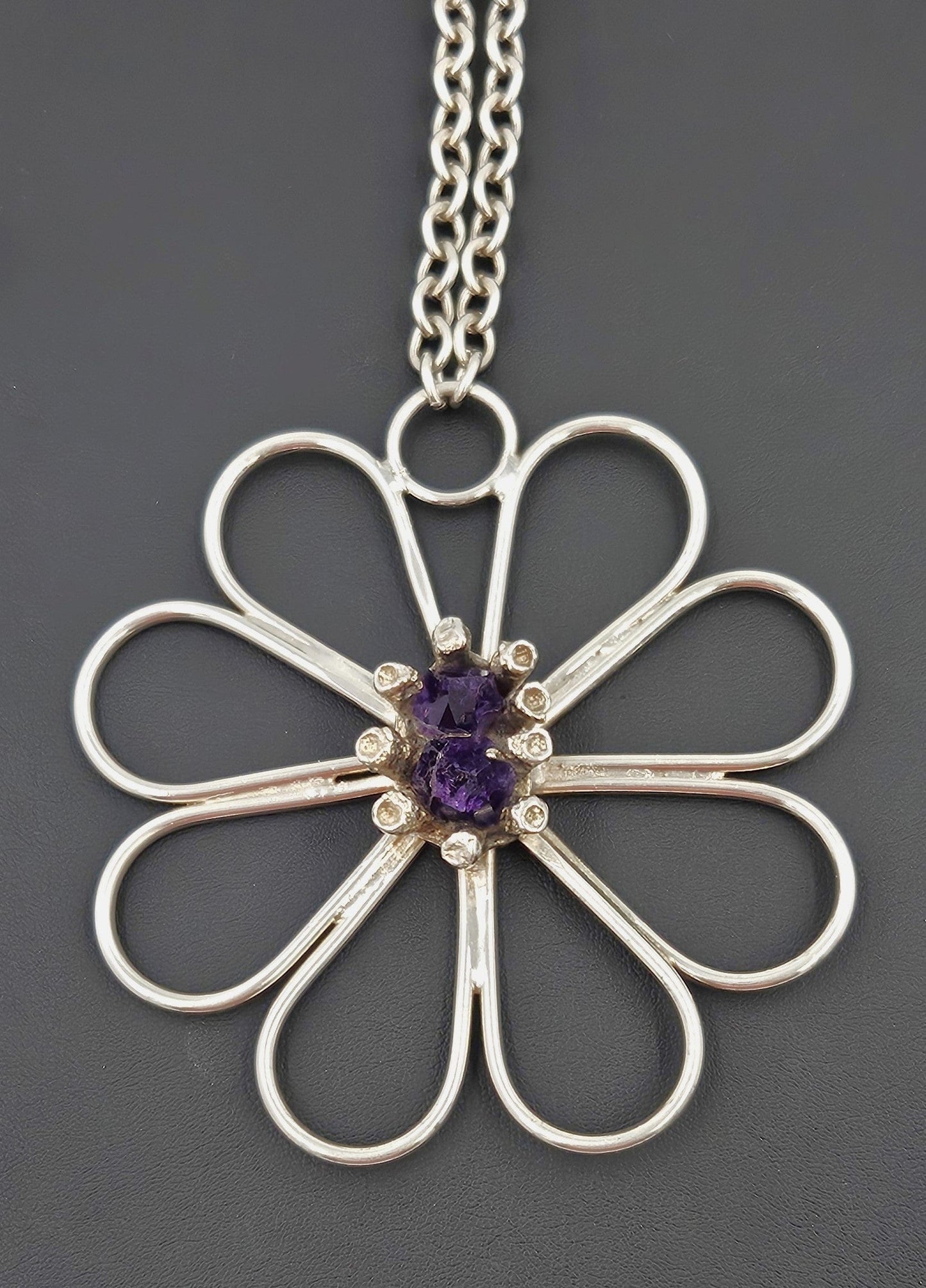 Jacob Hull Jewelry Jacob Hull Denmark Silver Amethyst Modernist HUGE Flower Necklace 70/80s