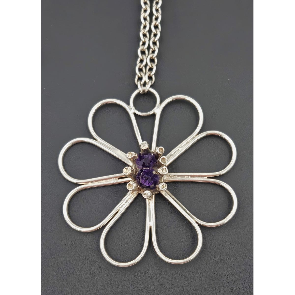 Jacob Hull Jewelry Jacob Hull Denmark Silver Amethyst Modernist HUGE Flower Necklace 70/80s