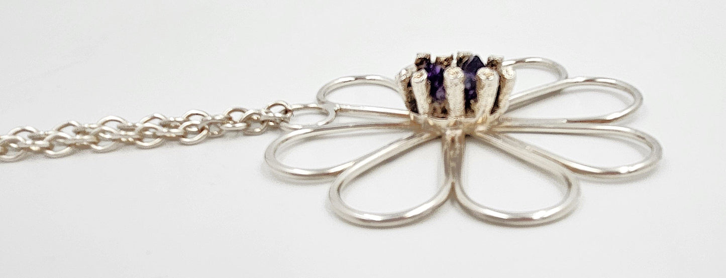 Jacob Hull Jewelry Jacob Hull Denmark Silver Amethyst Modernist HUGE Flower Necklace 70/80s