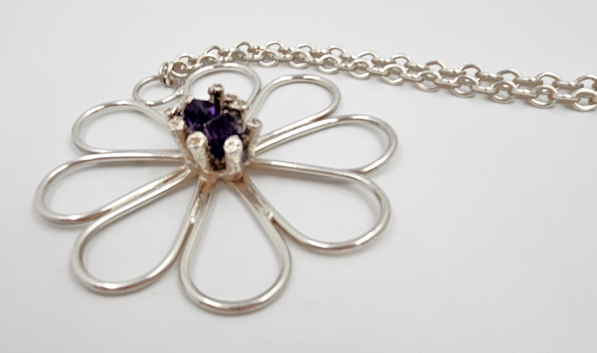 Jacob Hull Jewelry Jacob Hull Denmark Silver Amethyst Modernist HUGE Flower Necklace 70/80s