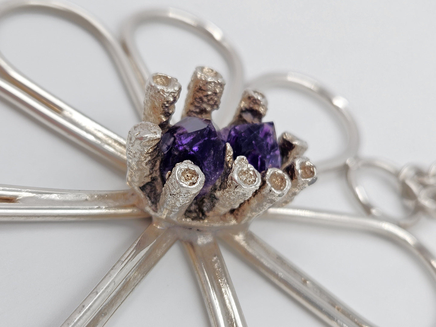 Jacob Hull Jewelry Jacob Hull Denmark Silver Amethyst Modernist HUGE Flower Necklace 70/80s