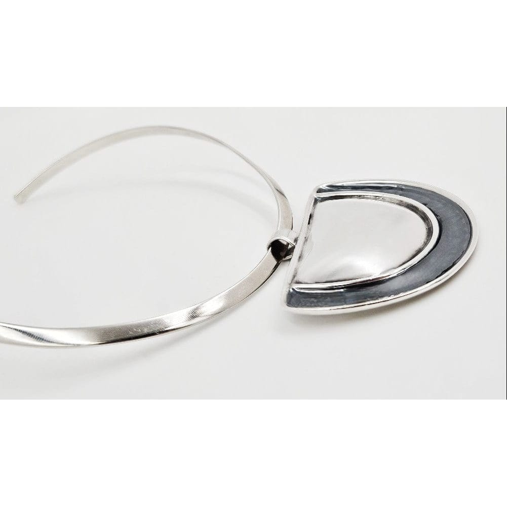 Janina Denmark Jewelry Janina &amp; Lars Nielsen Modernist 925 Hammered XL Pendant Neck Ring 1980s