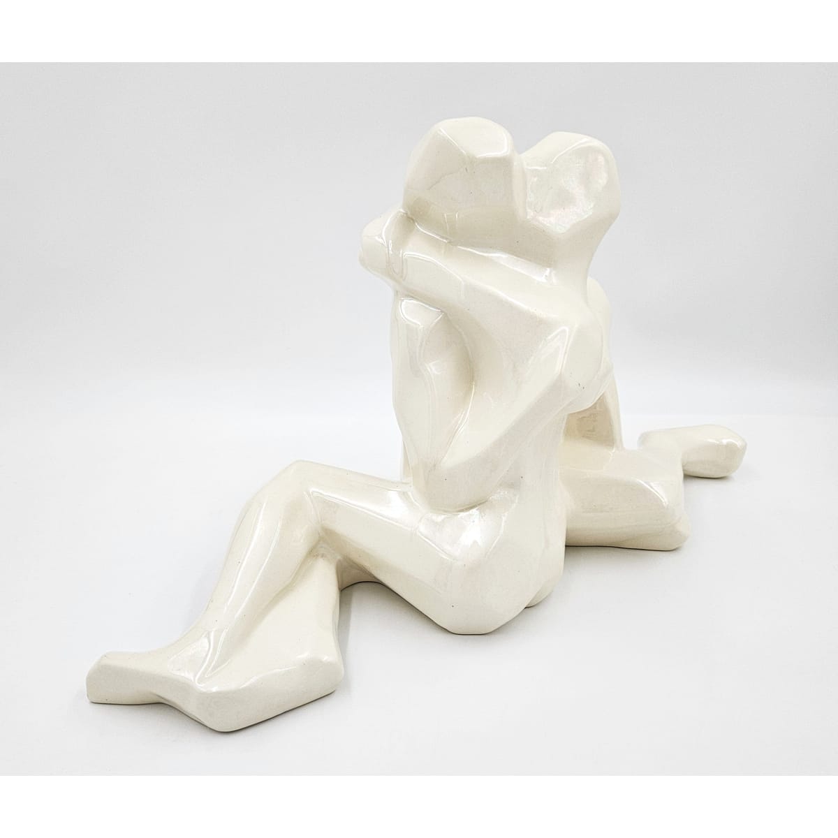 Jaru Sculpture RARE Jaru Ceramic Modernist Cubism Couple Embracing Sculpture C. 1976