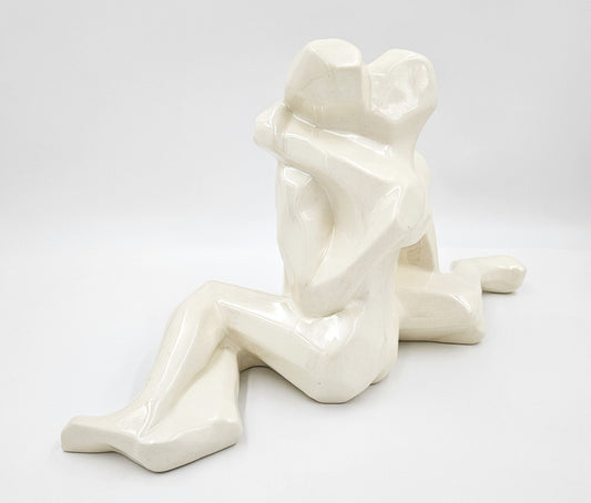 Jaru Sculpture RARE Jaru Ceramic Modernist Cubism Couple Embracing Sculpture C. 1976