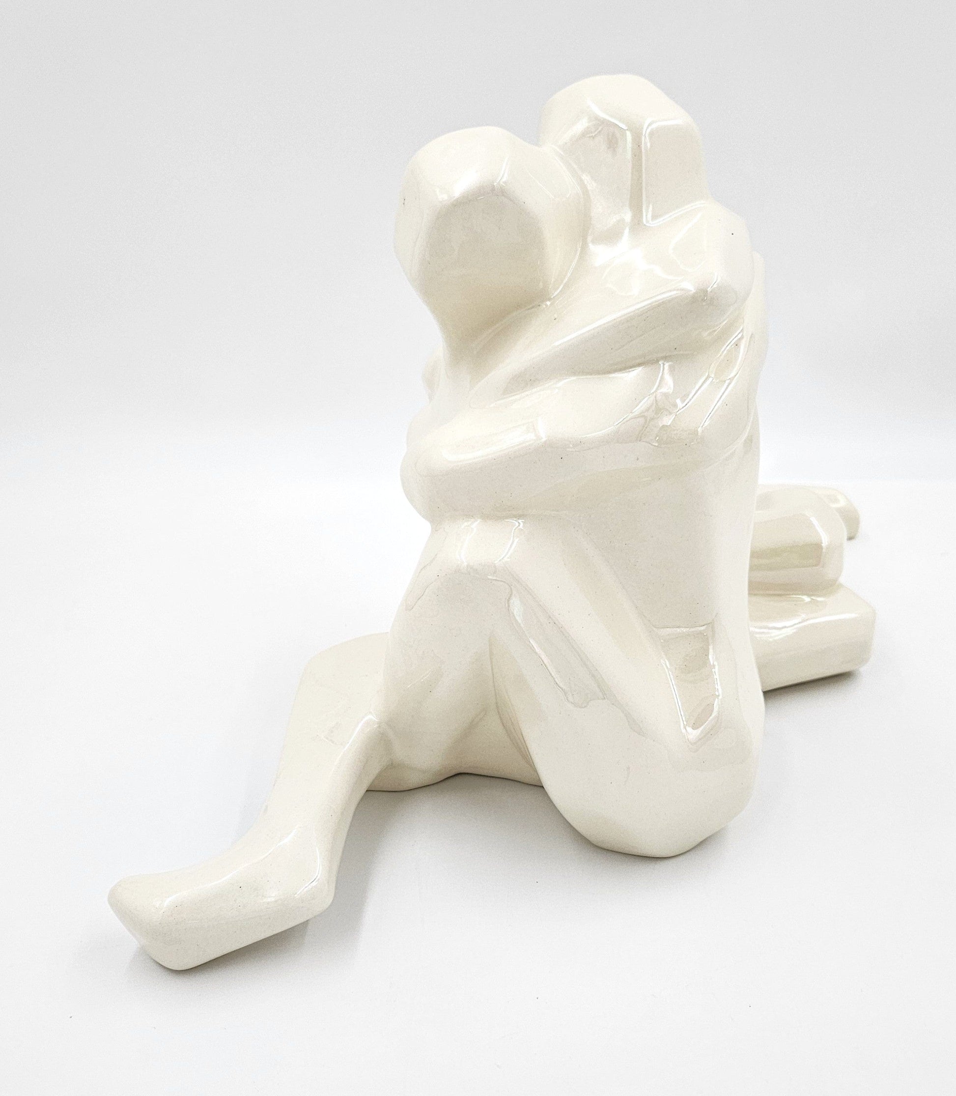 Jaru Sculpture RARE Jaru Ceramic Modernist Cubism Couple Embracing Sculpture C. 1976