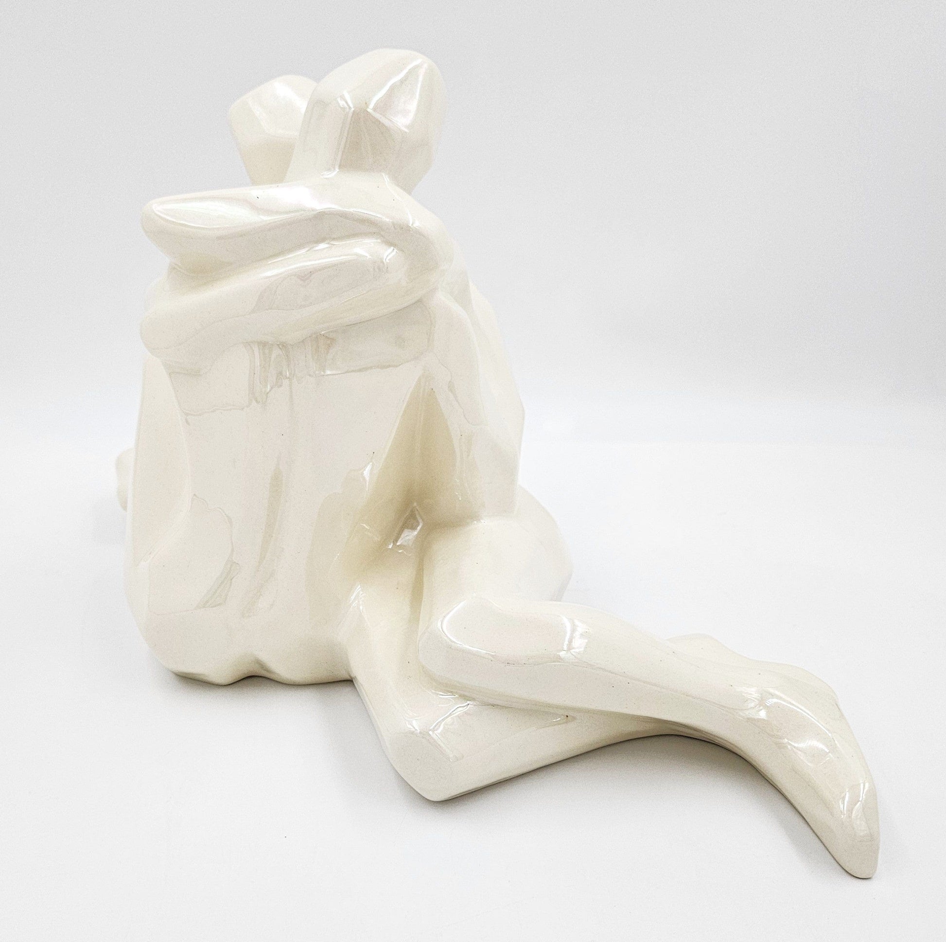 Jaru Sculpture RARE Jaru Ceramic Modernist Cubism Couple Embracing Sculpture C. 1976