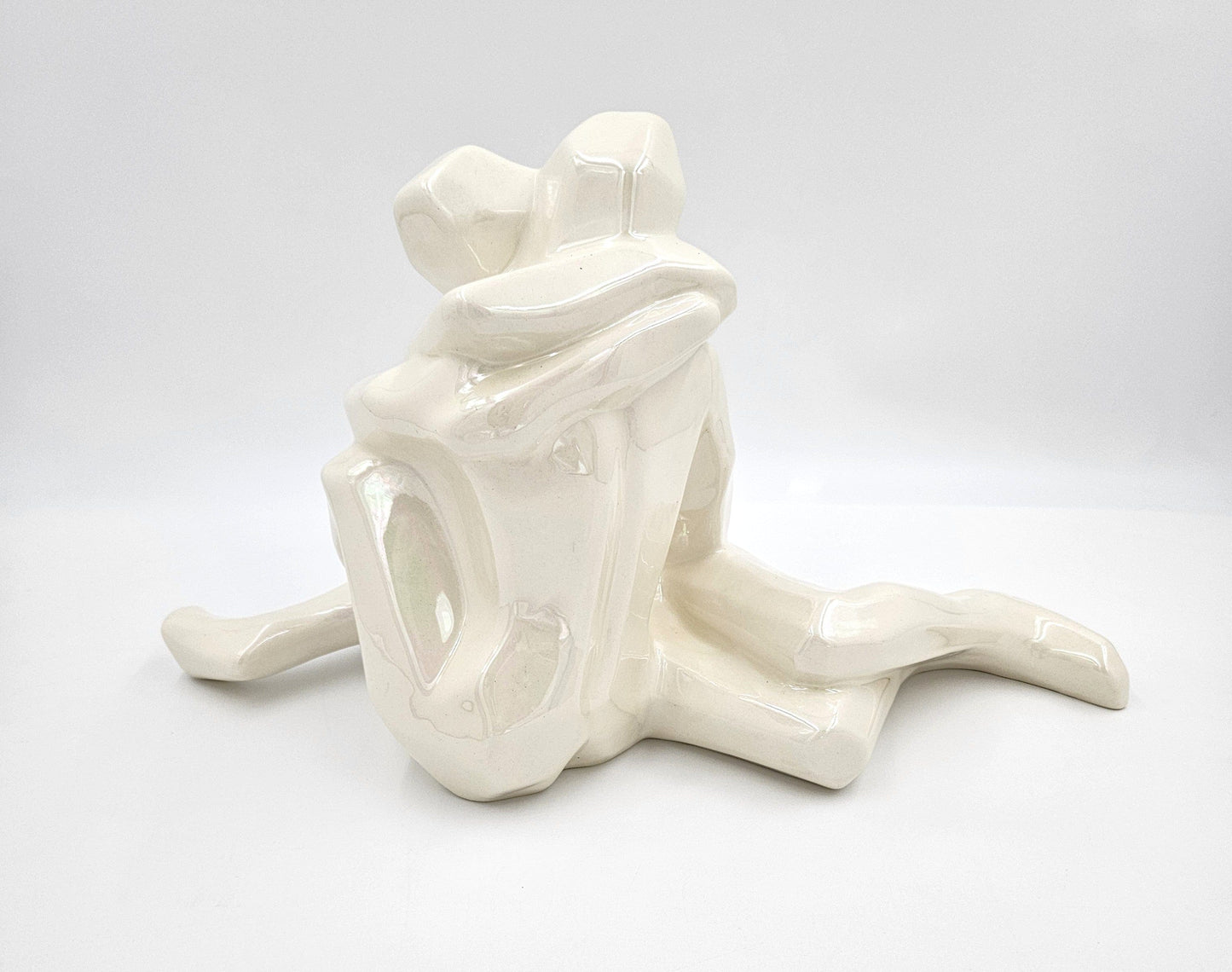 Jaru Sculpture RARE Jaru Ceramic Modernist Cubism Couple Embracing Sculpture C. 1976