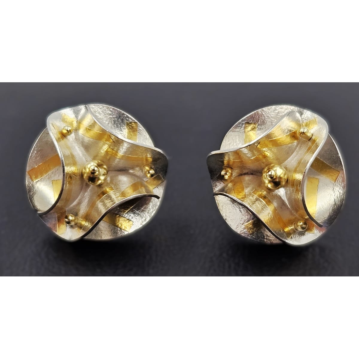 Jayne Redman Jewelry OOAK Designer Jayne Redman 925 18k 14k Modernist 3D Flower Earrings 1990s
