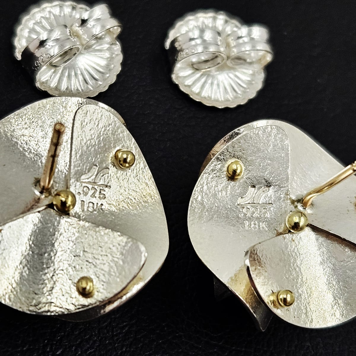 Jayne Redman Jewelry OOAK Designer Jayne Redman 925 18k 14k Modernist 3D Flower Earrings 1990s