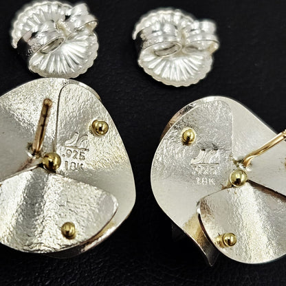 Jayne Redman Jewelry OOAK Designer Jayne Redman 925 18k 14k Modernist 3D Flower Earrings 1990s