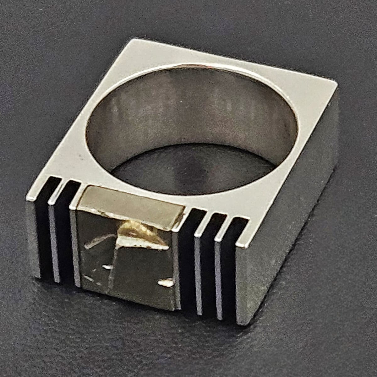 JD Sterling Ring Jewelry Vintage Designer Modernist JD UK MARKS Sterling Silver &amp; Square Faced Ring