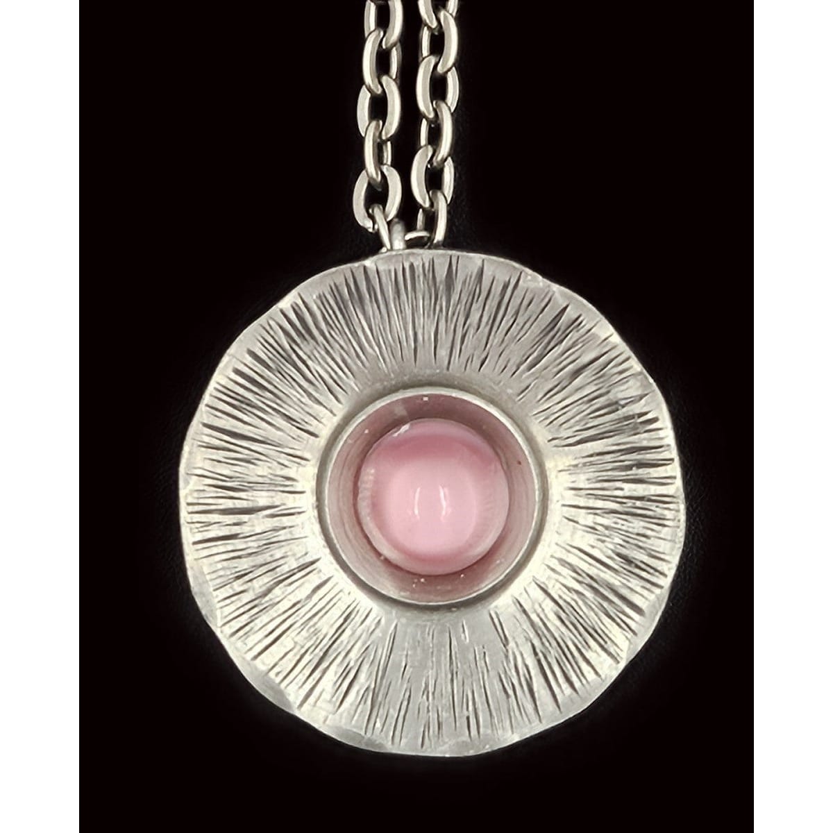 Jdye Art Denmark Jewelry Jdye Art Denmark XL Pewter Pink Glass Modernist Pendant Necklace 60/70s