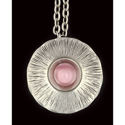 Jdye Art Denmark Jewelry Jdye Art Denmark XL Pewter Pink Glass Modernist Pendant Necklace 60/70s
