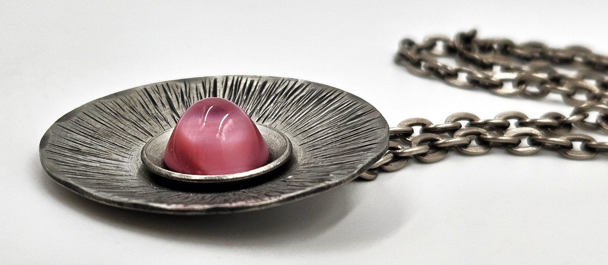 Jdye Art Denmark Jewelry Jdye Art Denmark XL Pewter Pink Glass Modernist Pendant Necklace 60/70s