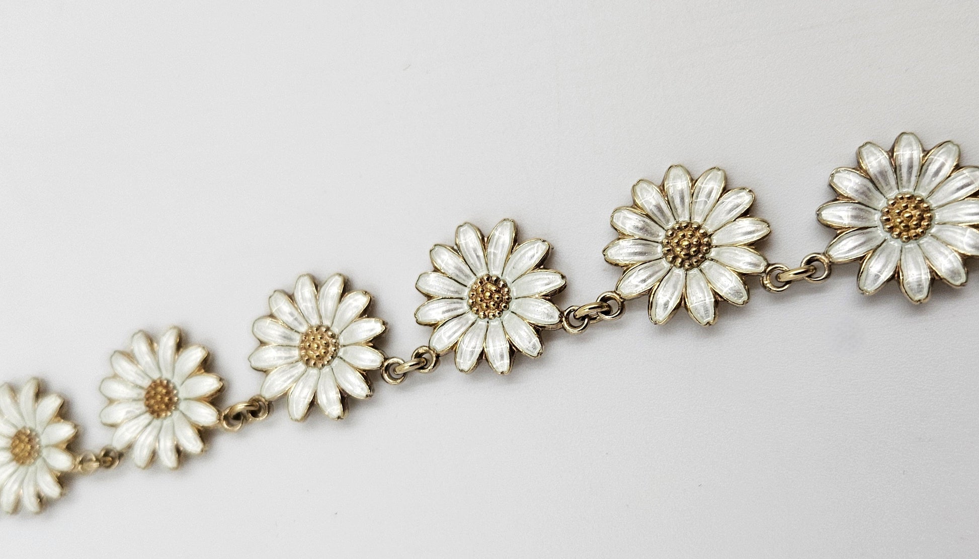 Jemax Jewelry RARE JEMAX Pedersen Denmark Sterling Enamel Daisy Chain Necklace 1980s