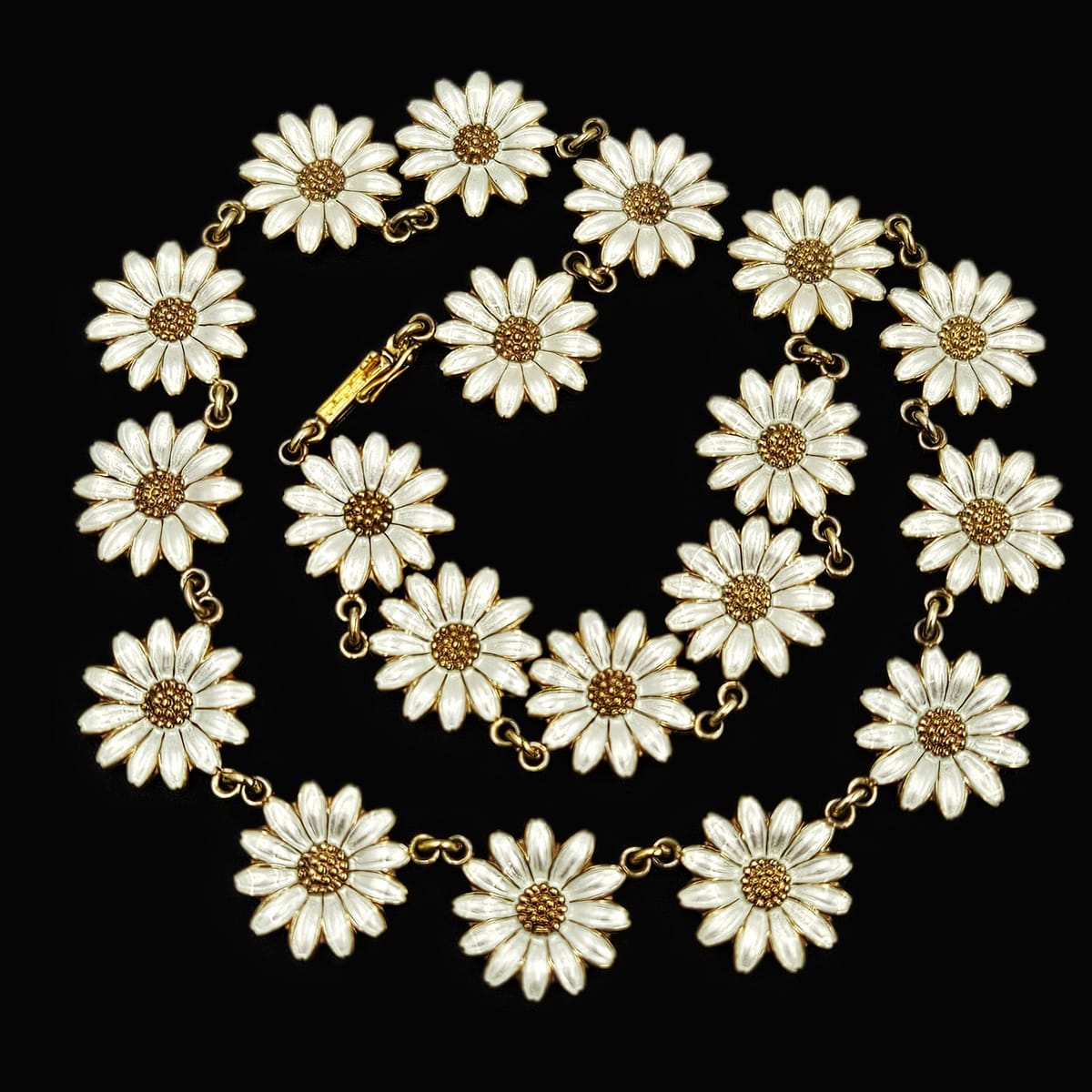 Jemax Jewelry RARE JEMAX Pedersen Denmark Sterling Enamel Daisy Chain Necklace 1980s