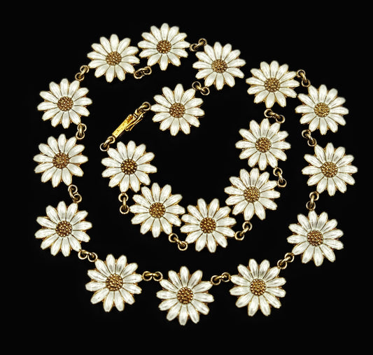 Jemax Jewelry RARE JEMAX Pedersen Denmark Sterling Enamel Daisy Chain Necklace 1980s