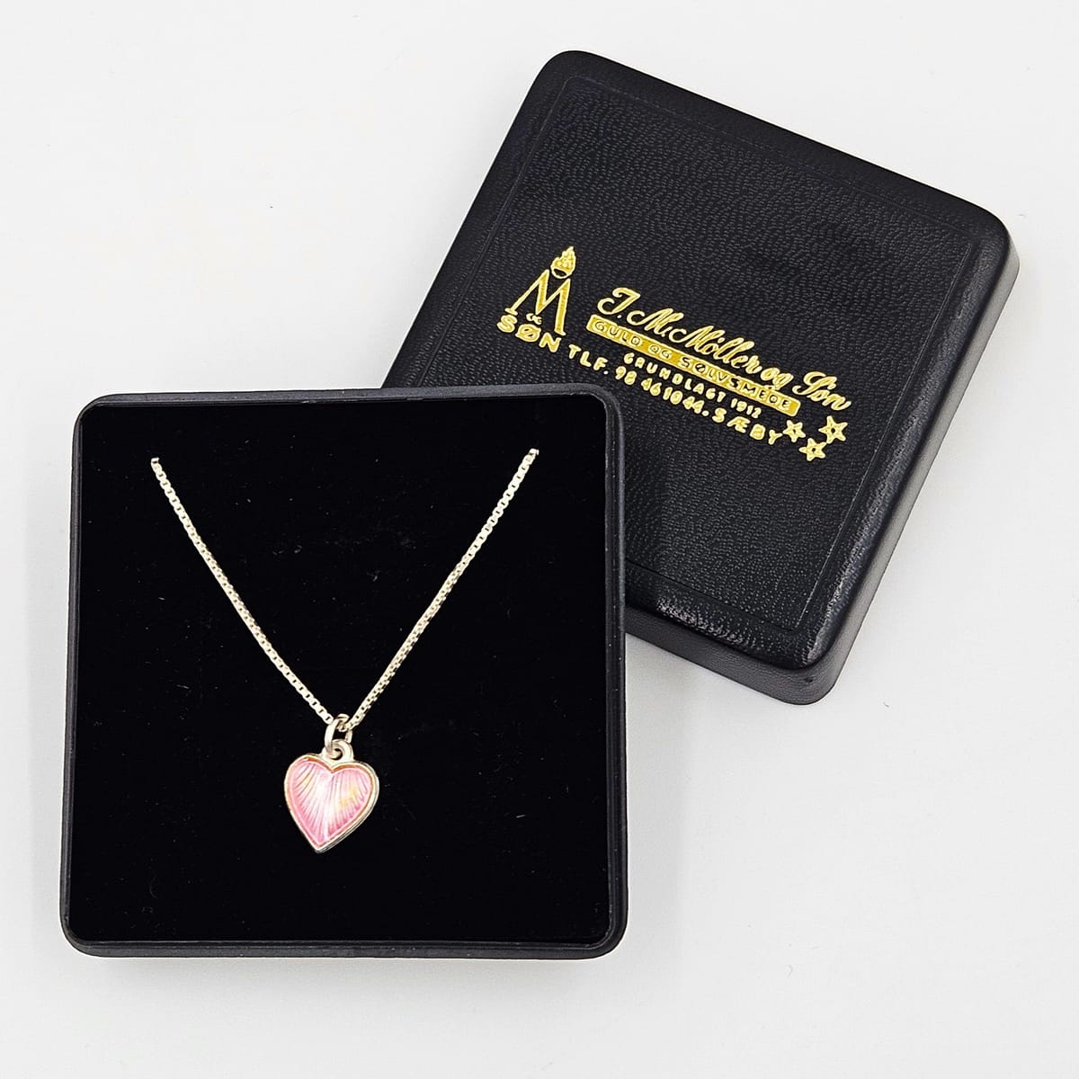 Jens Johannes Aagaard Jewelry Denmark Jens J Aagaard Sterling &amp; Enamel Heart Pendant Necklace NIB 1950s
