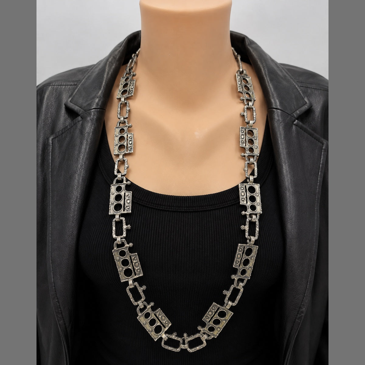 Superb Guy Vidal Abstract Brutalist Links SP Pewter Belt or XL Necklace 60/70s, alternate product view 3