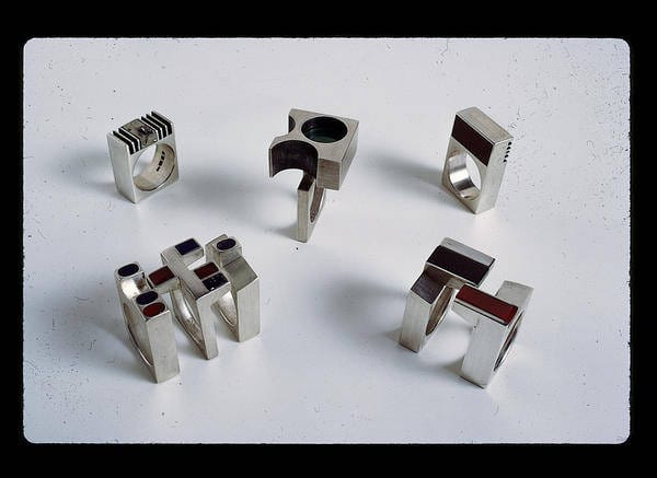 Joel Degen Jewelry Superb UK Designer Joel Degen Modernist Sterling Square Faced Ring C.1974