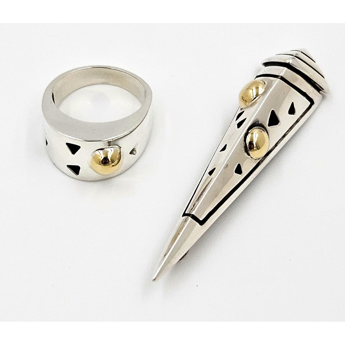 John Atencio Jewelry Superb John Atencio Sterling 18k Retired Solar Cocktail Ring &amp; Brooch Set