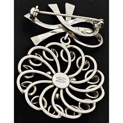 John Lauritzen Jewelry Denmark Designer John Lauritzen Sterling Large Bows Flower Brooch C. 1960s