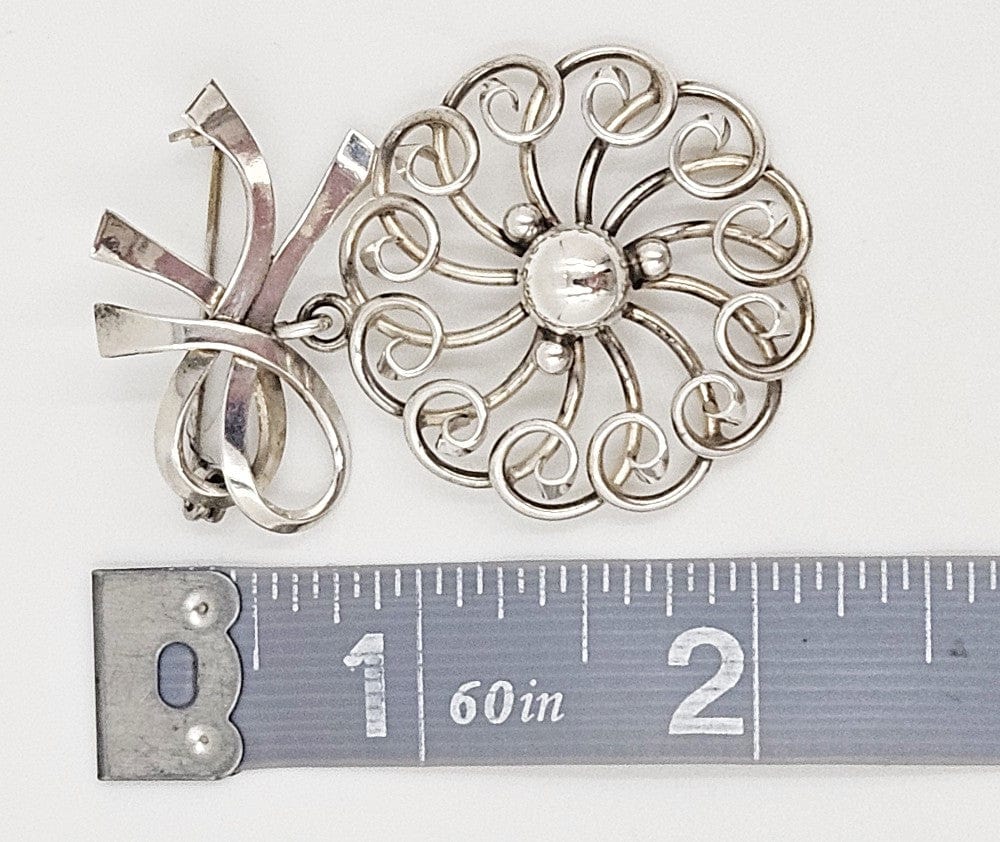 John Lauritzen Jewelry Denmark Designer John Lauritzen Sterling Large Bows Flower Brooch C. 1960s