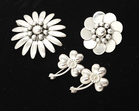 John Lauritzen Jewelry Denmark Designer John Lauritzen Sterling Large Daisy Flower Brooch C. 1960s