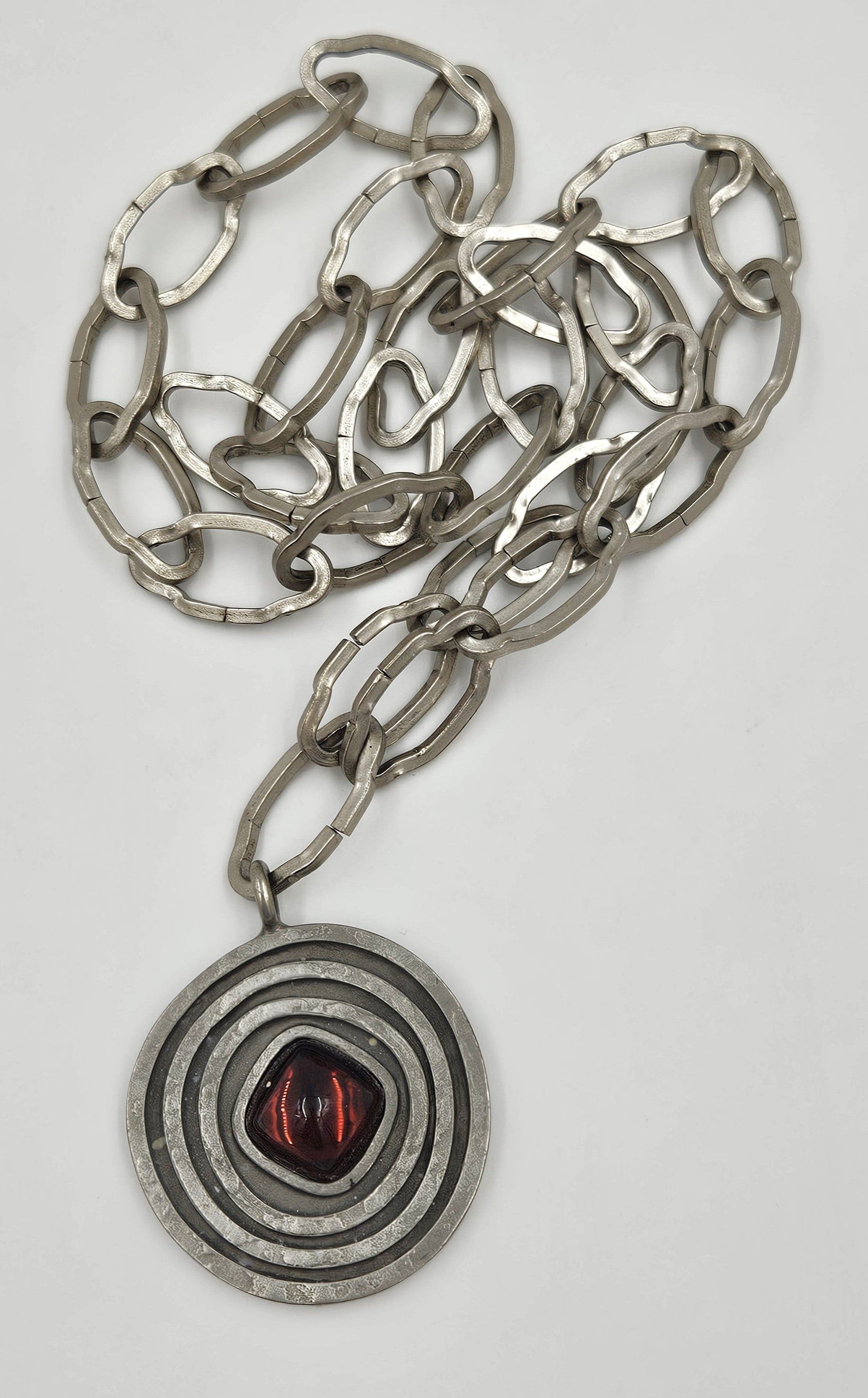 Jorgen Jensen Jewelry Jorgen Jensen Pewter Glass XL Modernist Viking Necklace #292 Circa 1960s